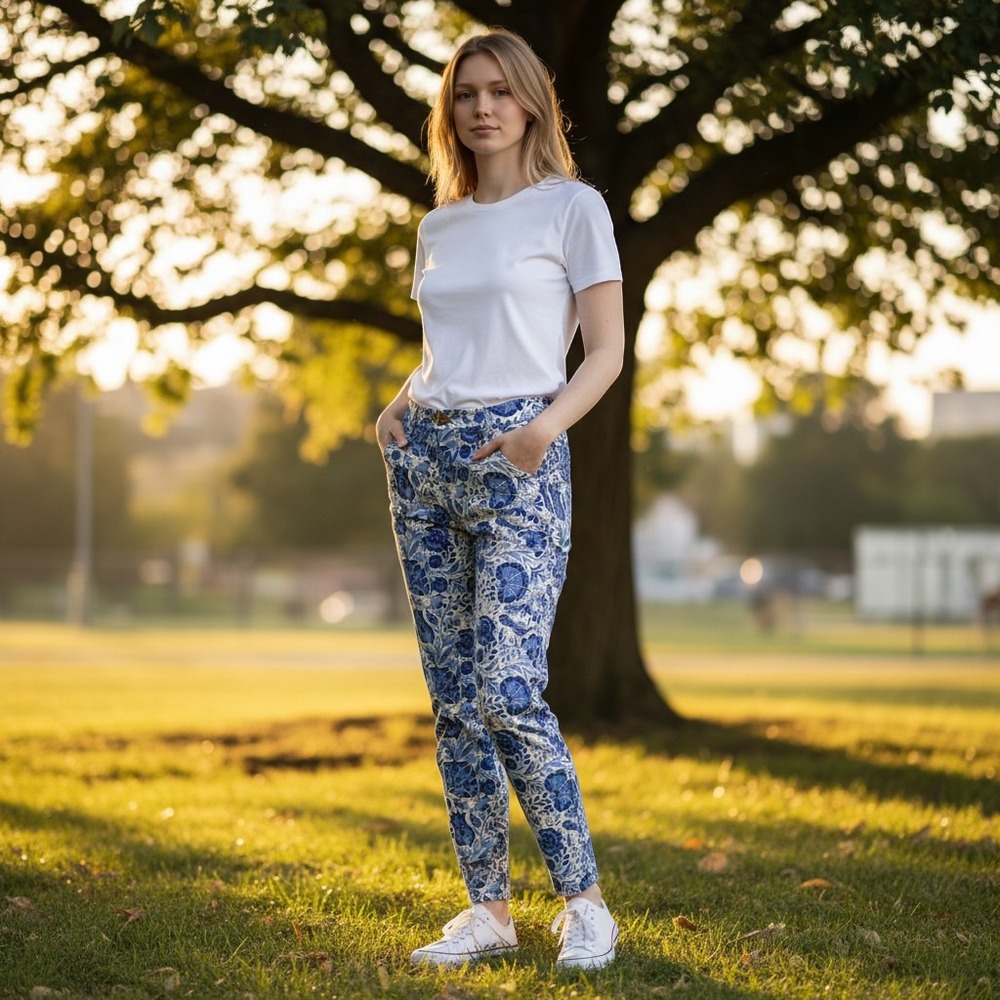 NWT J.McLaughlin Lukas Pants 38 Eastern Blooms Blue Floral Stretch Cotton Twill